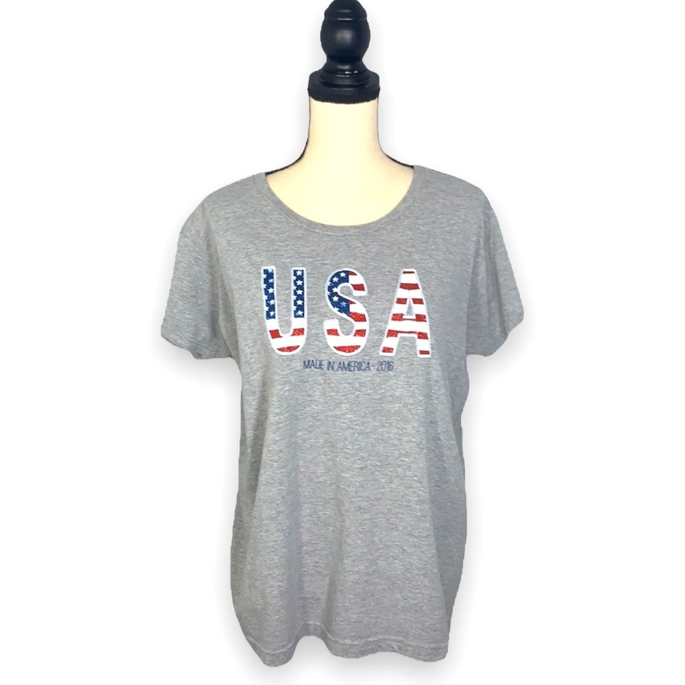 USA Made In America 2016 Sparkle Graphic T-Shirt Heather Gray Size XL
